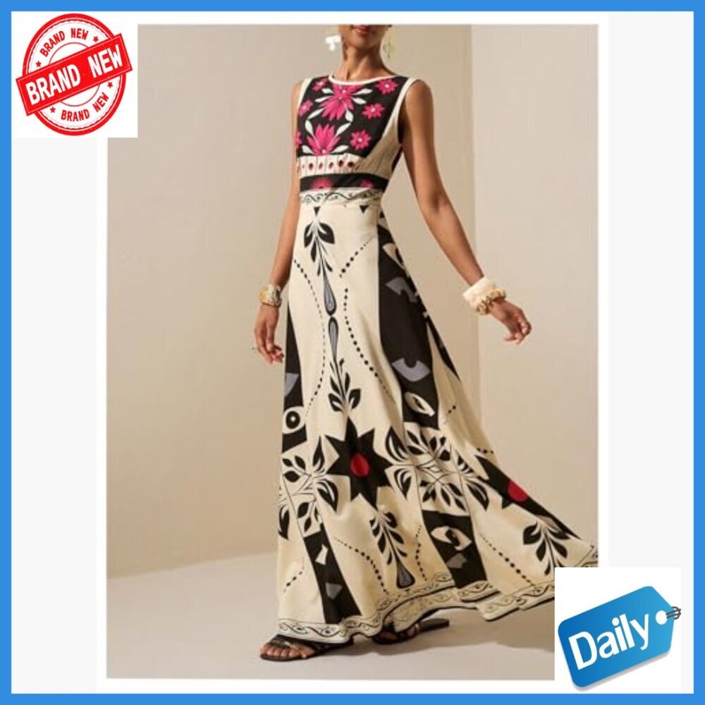 Sleeveless Maxi Dress Floral Boho Garden Party Sundress Wedding Guest - Picture 3 of 5